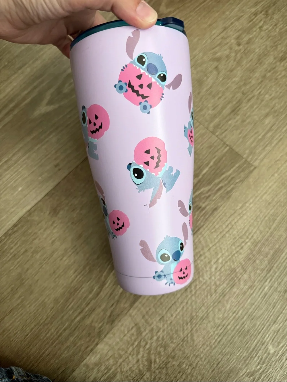Pink Stitch Halloween Tumbler with Pumpkin Motif
